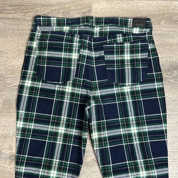 American Eagle Plaided Corduroy High-Rise Crop Flare Pants Green Sz 16R - Picture 5 of 11
